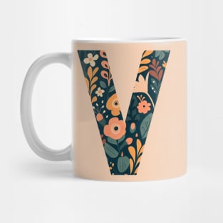 Whimsical Floral Letter V Mug